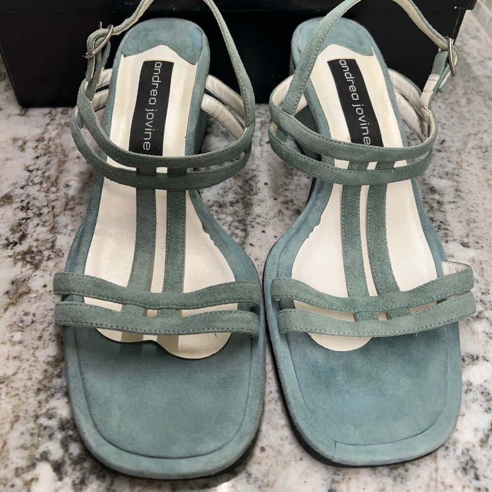 Vintage New in Box Andrea Jovine Blue Suede Sandals 7